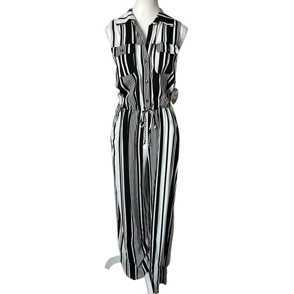 Bebop Black and White Striped Button Down Jumpsuit S - Picture 2 of 13